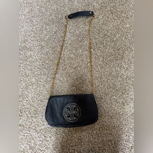 Tory Burch Black Leather Crossbody with Gold Logo Medallion